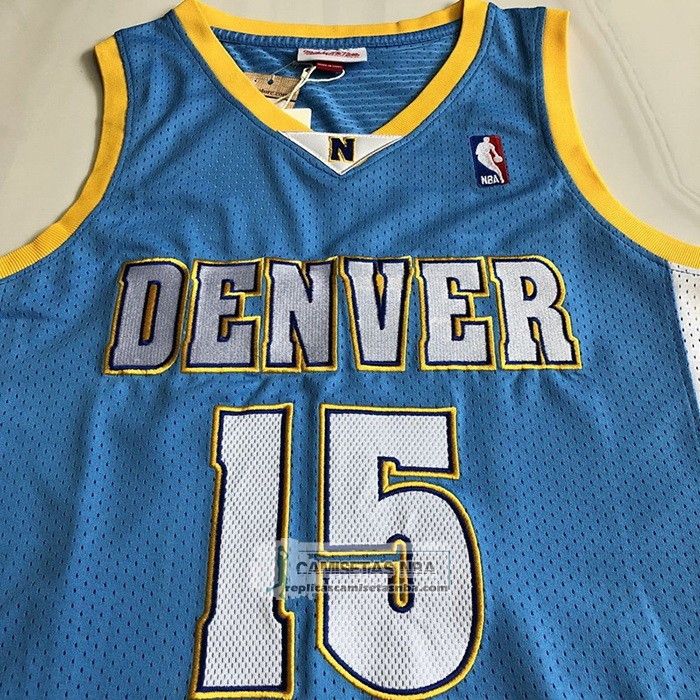Camiseta Denver Nuggets Carmelo Anthony NO 15 Mitchell & Ness 2003-04 Azul